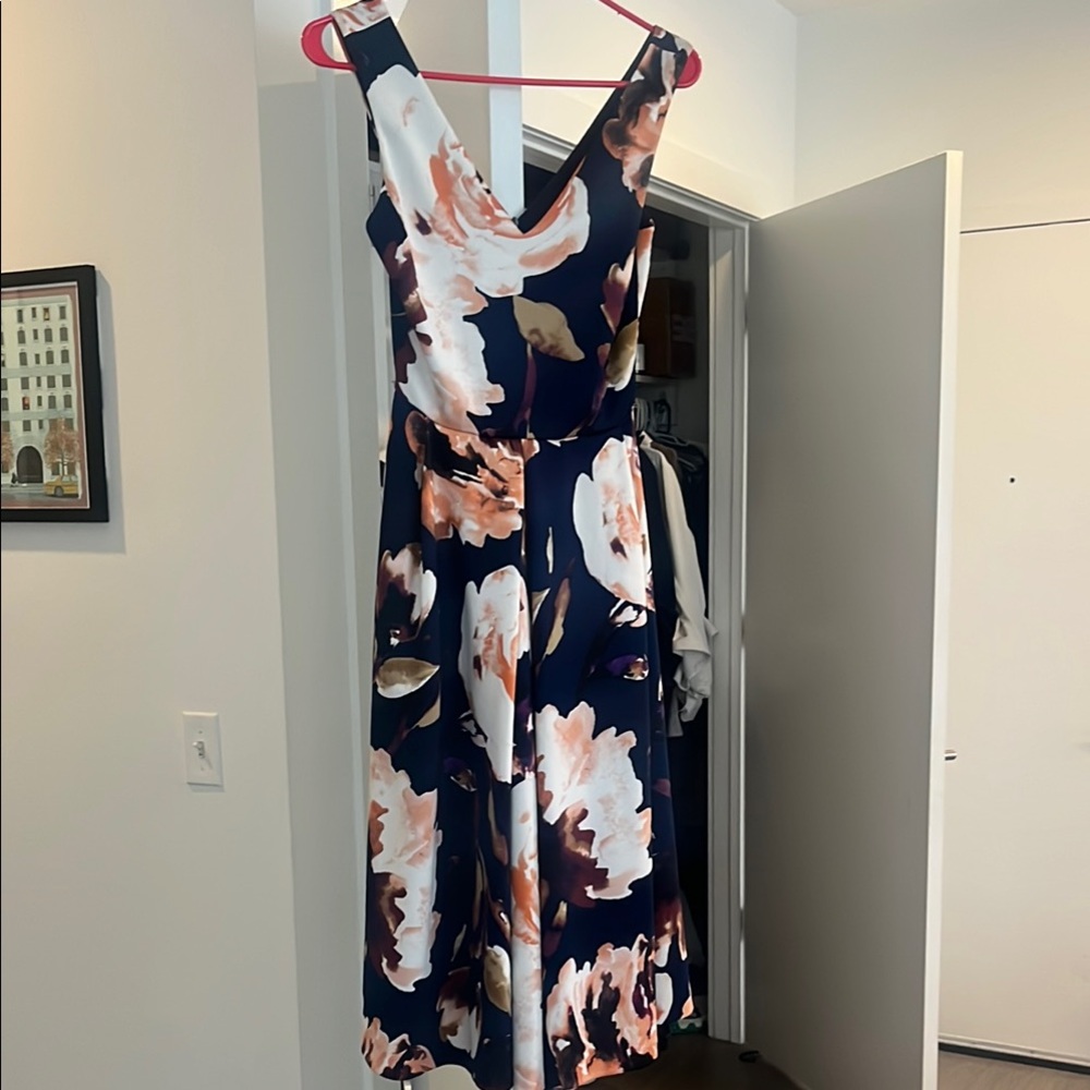 Aqua Blue and Pink Plunge Midi Dress for Special Occassions